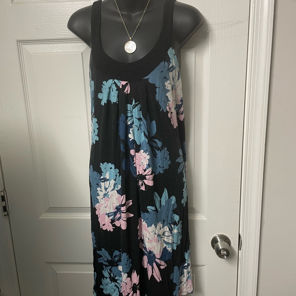 Alfani Black Maxi Dress with Blue and Pink Floral Design